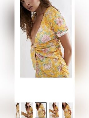 NWT We Are Hah Lace / Floral Reversible Top in Marigold